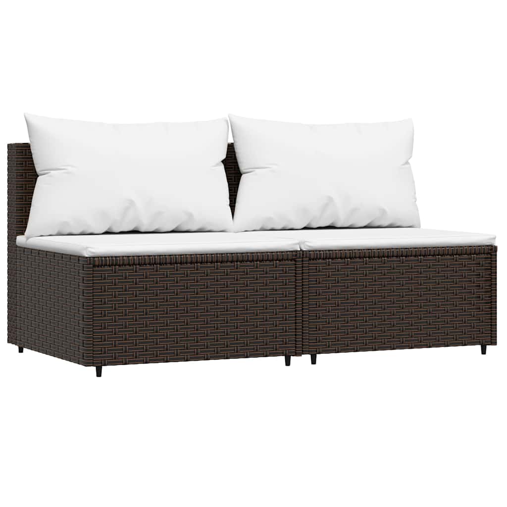 Thumbnail - vidaXL Garten-Mittelsofas mit Kissen 2 Stk. Braun Poly Rattan