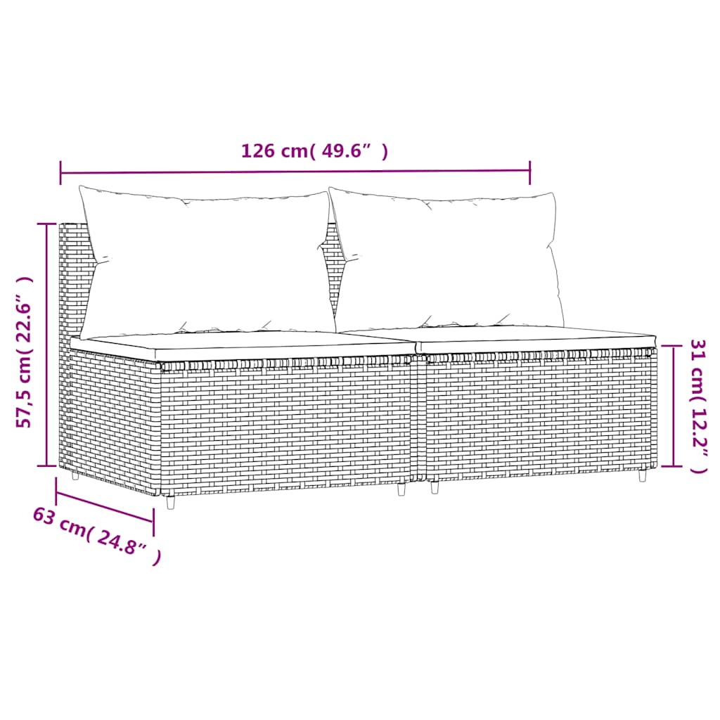 Set canapele de mijloc de gradina cu perne vidaXL, 2 piese, maro, poliratan, 63 x 63 x 57.5 cm, 12.24 kg 2 8720845672546 g en hd 6