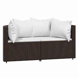 vidaXL Set muebles de jard&iacute;n 3 piezas y cojines rat&aacute;n sint&eacute;tico marr&oacute;n