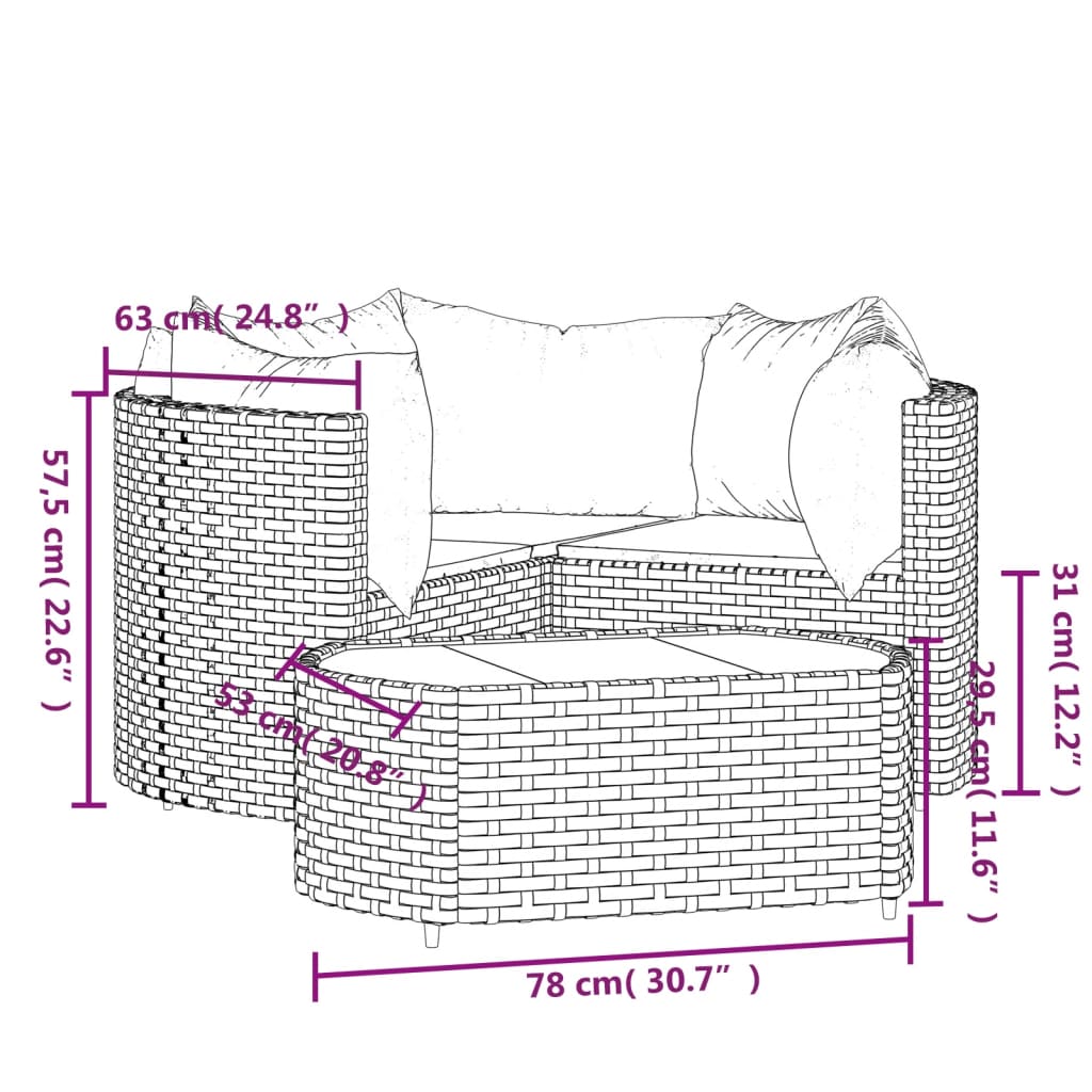 Set mobilier de grădină cu perne, 4 piese, maro, poliratan