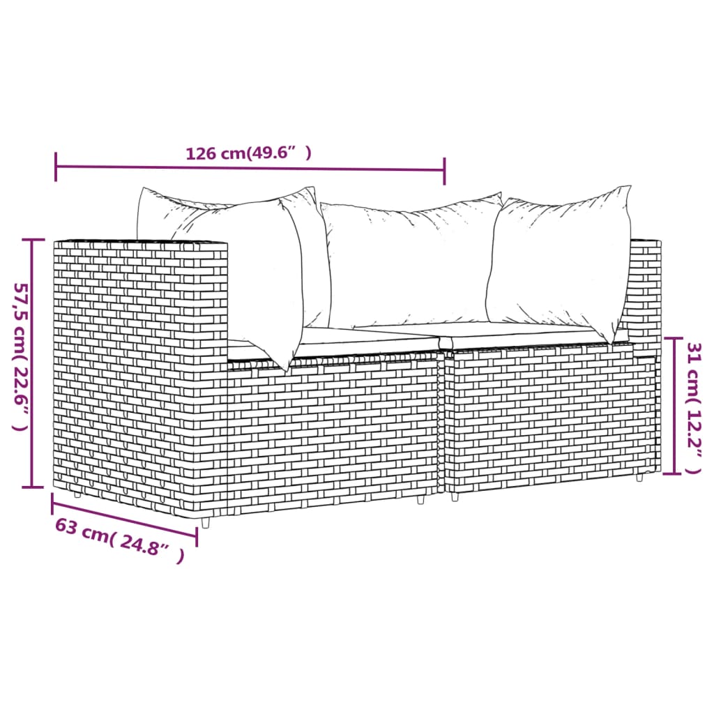 2 db szürke polyrattan kerti sarokkanapé párnával