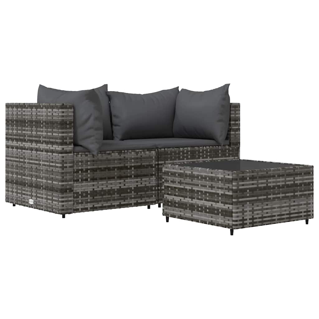 Thumbnail - vidaXL 3-tlg. Garten-Lounge-Set mit Kissen Grau Poly Rattan