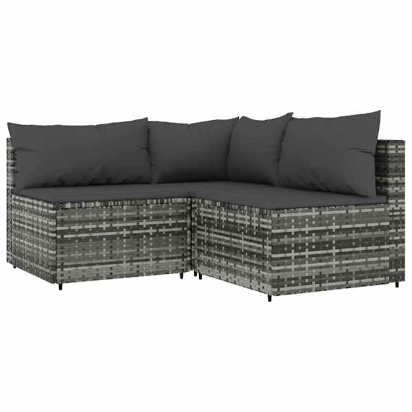 vidaXL 3-osaline aiam&ouml;&ouml;bli komplekt patjadega, hall, pol&uuml;rotang