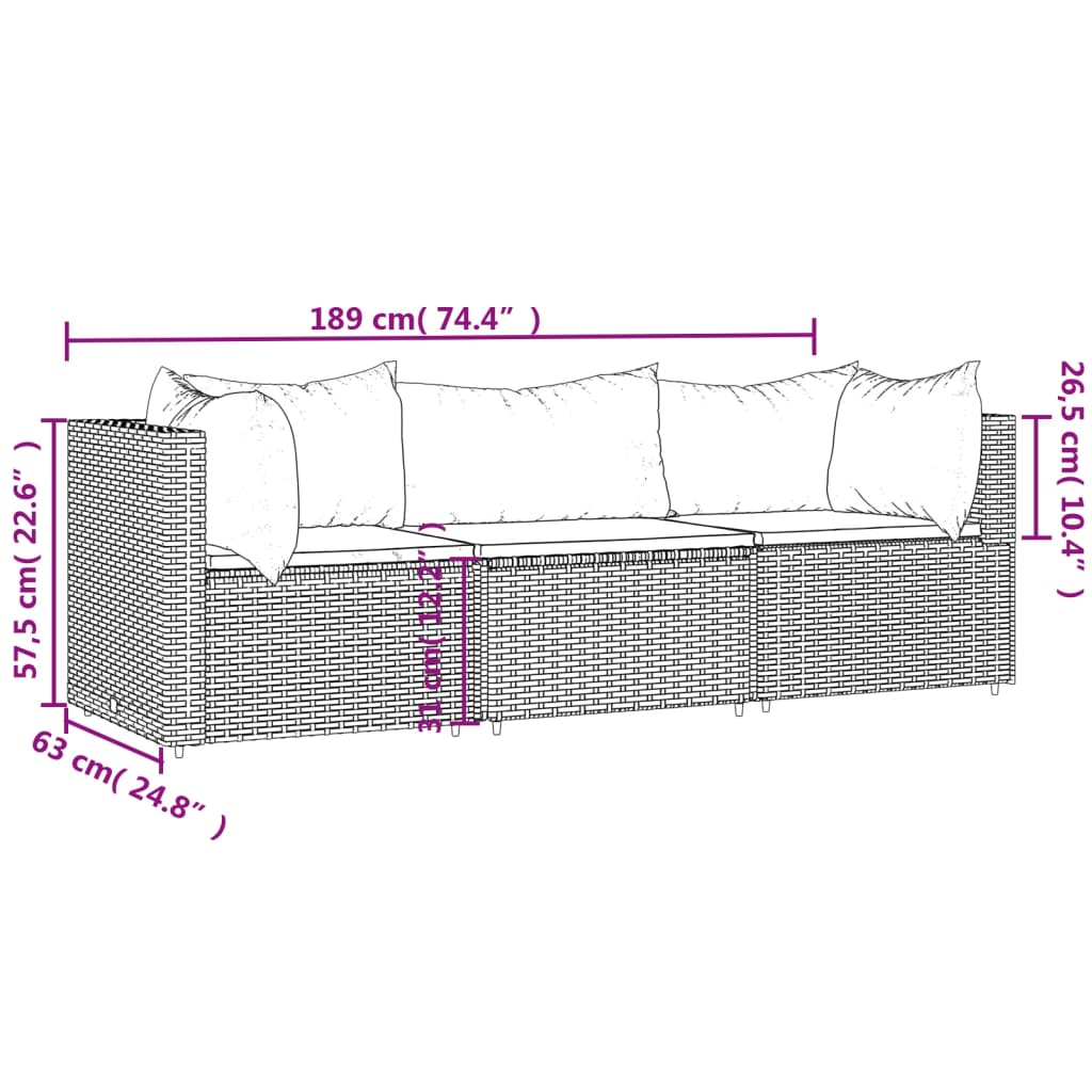 3 részes szürke polyrattan kerti ülőgarnitúra párnákkal