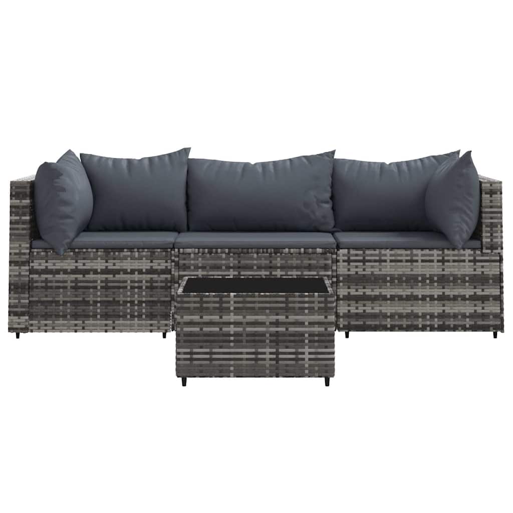 vidaXL 4-delige Loungeset met kussens poly rattan grijs afbeelding