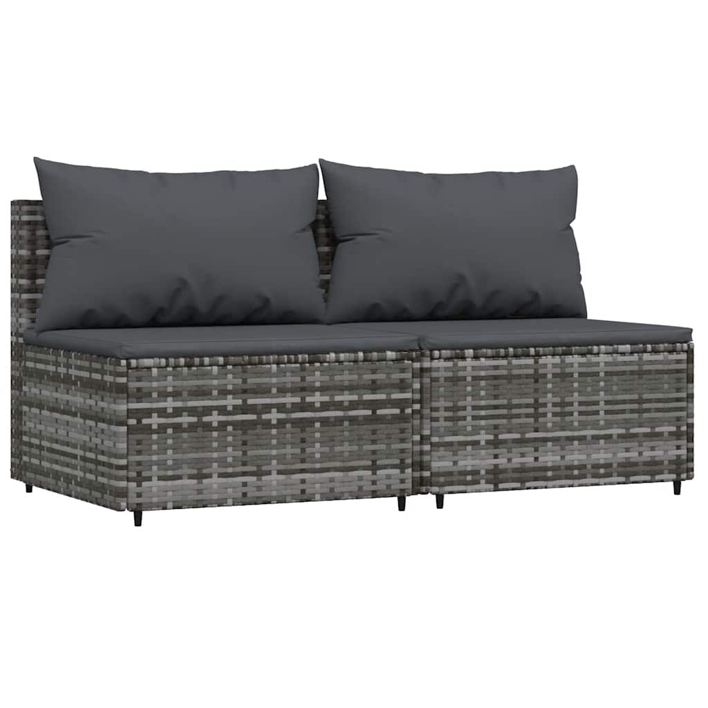 Thumbnail - vidaXL Garten-Mittelsofas mit Kissen 2 Stk. Grau Poly Rattan
