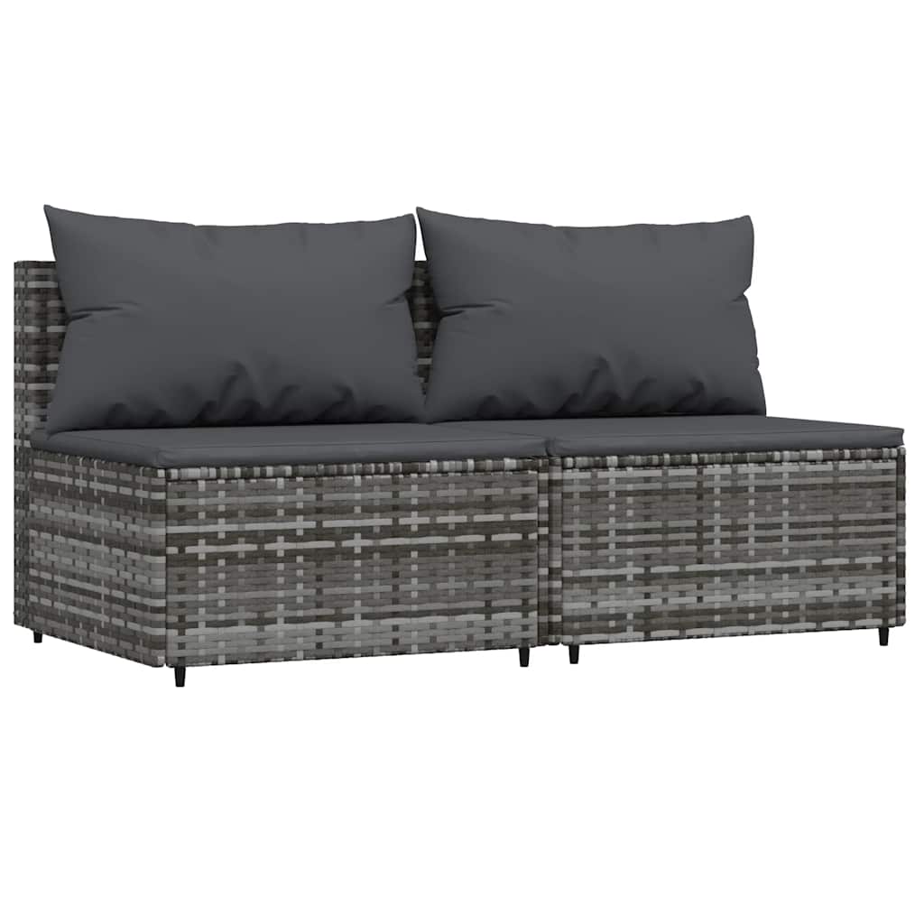 vidaXL 3-delige Loungeset met kussens poly rattan grijs afbeelding
