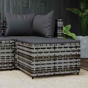 Vrtni stolček za noge z blazino siv poli ratan