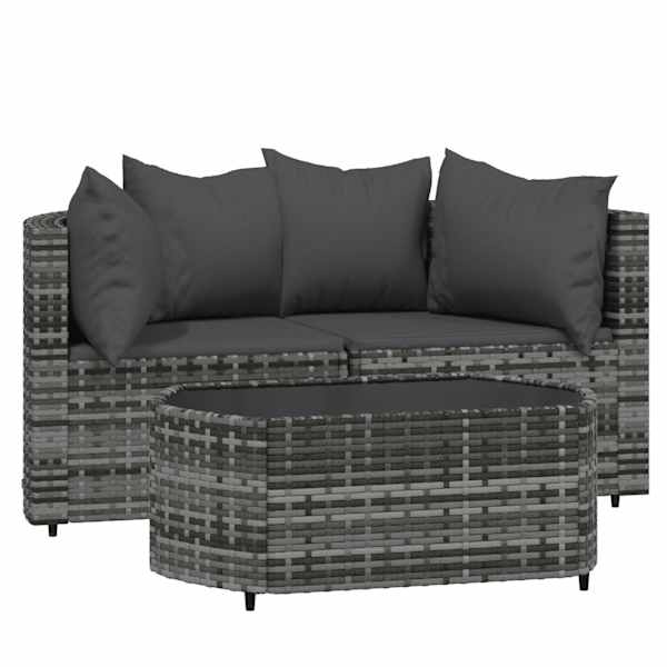 vidaXL 3-osaline aiam&ouml;&ouml;bli komplekt patjadega, hall, pol&uuml;rotang