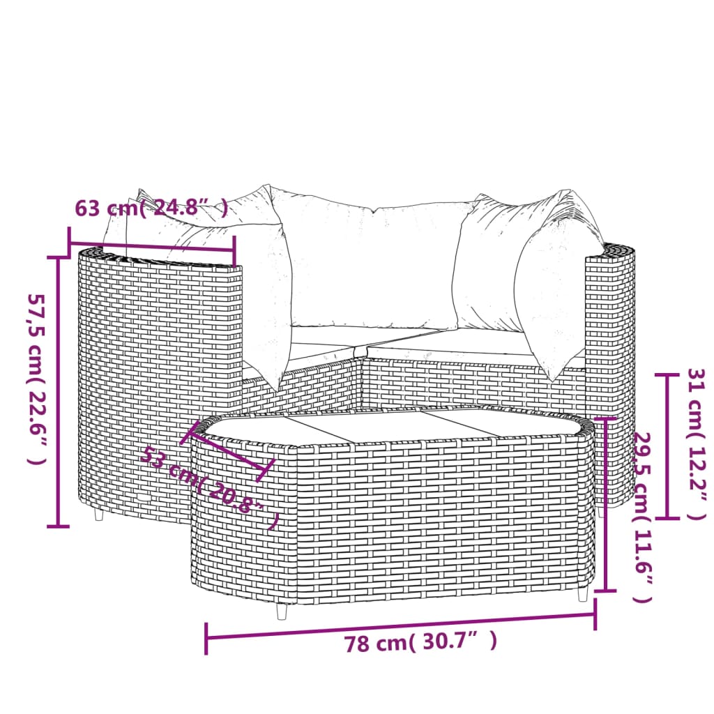  4-dielna záhradná sedacia súprava a vankúše polyratan sivá