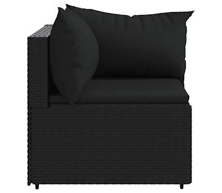 vidaXL Canap&eacute; d'angle de jardin avec coussins Noir R&eacute;sine tress&eacute;e