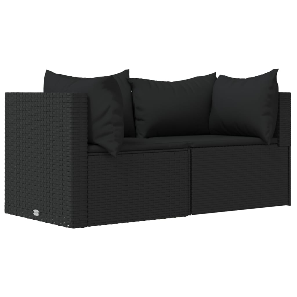 Image of vidaXL Garden Corner Sofas with Cushions 2 pcs Black Poly Rattan