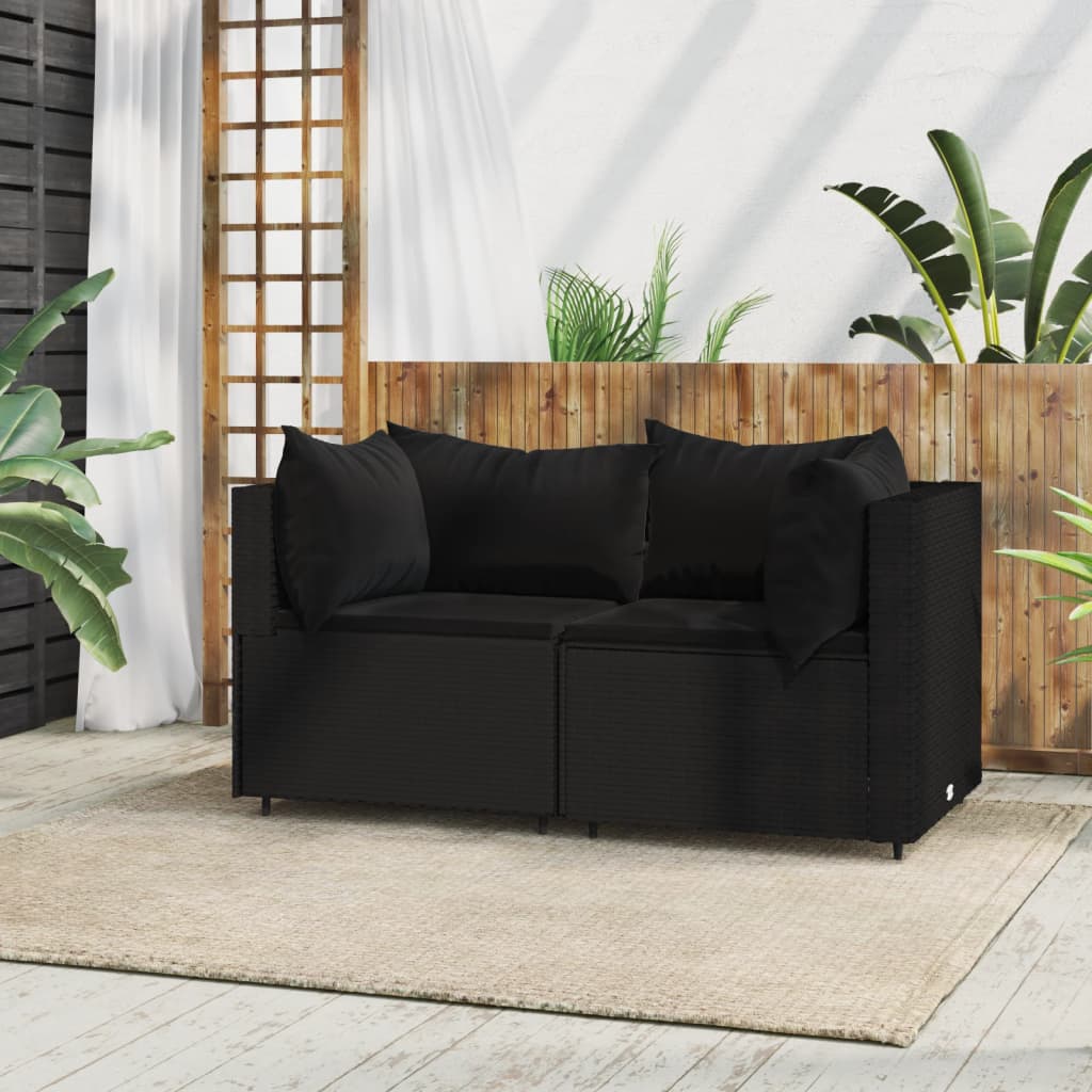 Garten-Ecksofas mit Kissen 2 Stk. Schwarz Poly Rattan