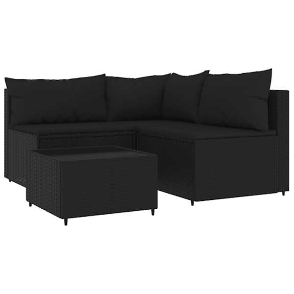 vidaXL 4-osaline aiam&ouml;&ouml;blikomplekt patjadega, must, pol&uuml;rotang
