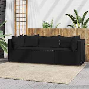 Vrtna sedežna garnitura 3-delna z blazinami črn poli ratan