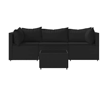 vidaXL 4 r&eacute;szes fekete polyrattan kerti &uuml;lőgarnit&uacute;ra p&aacute;rn&aacute;kkal