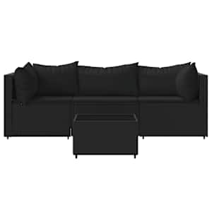 vidaXL 4 r&eacute;szes fekete polyrattan kerti &uuml;lőgarnit&uacute;ra p&aacute;rn&aacute;kkal