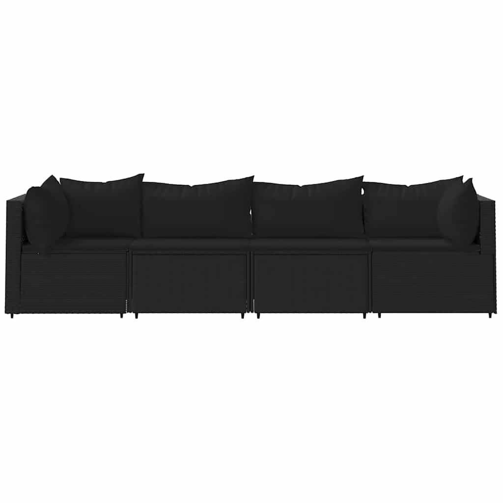 vidaXL 4-delige Loungeset met kussens poly rattan zwart afbeelding