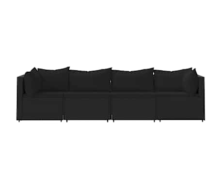 vidaXL Salon de jardin 4 pcs avec coussins Noir R&eacute;sine tress&eacute;e