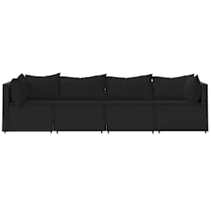 vidaXL Salon de jardin 4 pcs avec coussins Noir R&eacute;sine tress&eacute;e