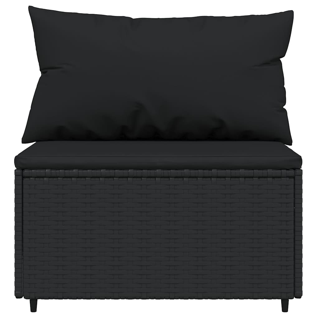 vidaXL Tuinmiddenbank met kussens poly rattan zwart afbeelding