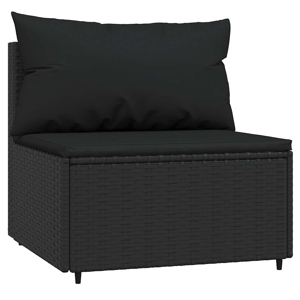 vidaXL 2 db fekete polyrattan kerti középső kanapé párnákkal