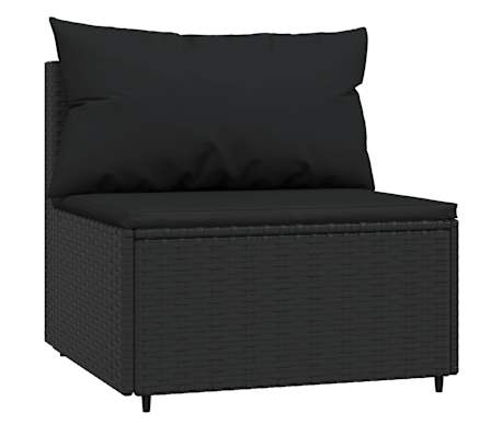 vidaXL Canap&eacute;s centraux de jardin et coussins 2pcs Noir R&eacute;sine tress&eacute;e