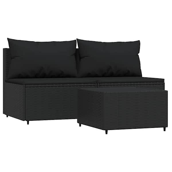 vidaXL 3-osaline aiam&ouml;&ouml;blikomplekt patjadega, must, pol&uuml;rotang