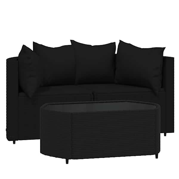 vidaXL 3-osaline aiam&ouml;&ouml;blikomplekt patjadega, must, pol&uuml;rotang