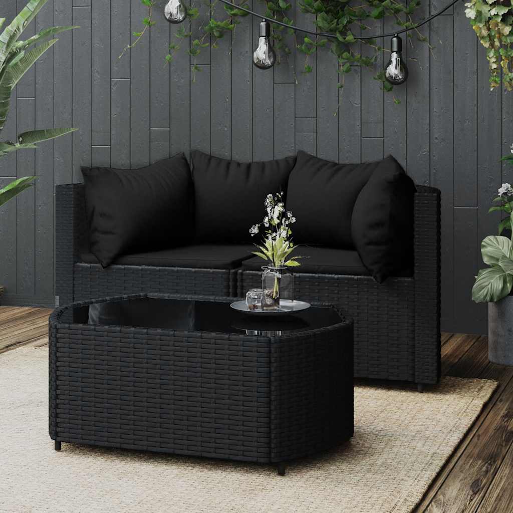 vida XL 3-tlg. Garten-Lounge-Set mit Kissen Schwarz Poly Rattan