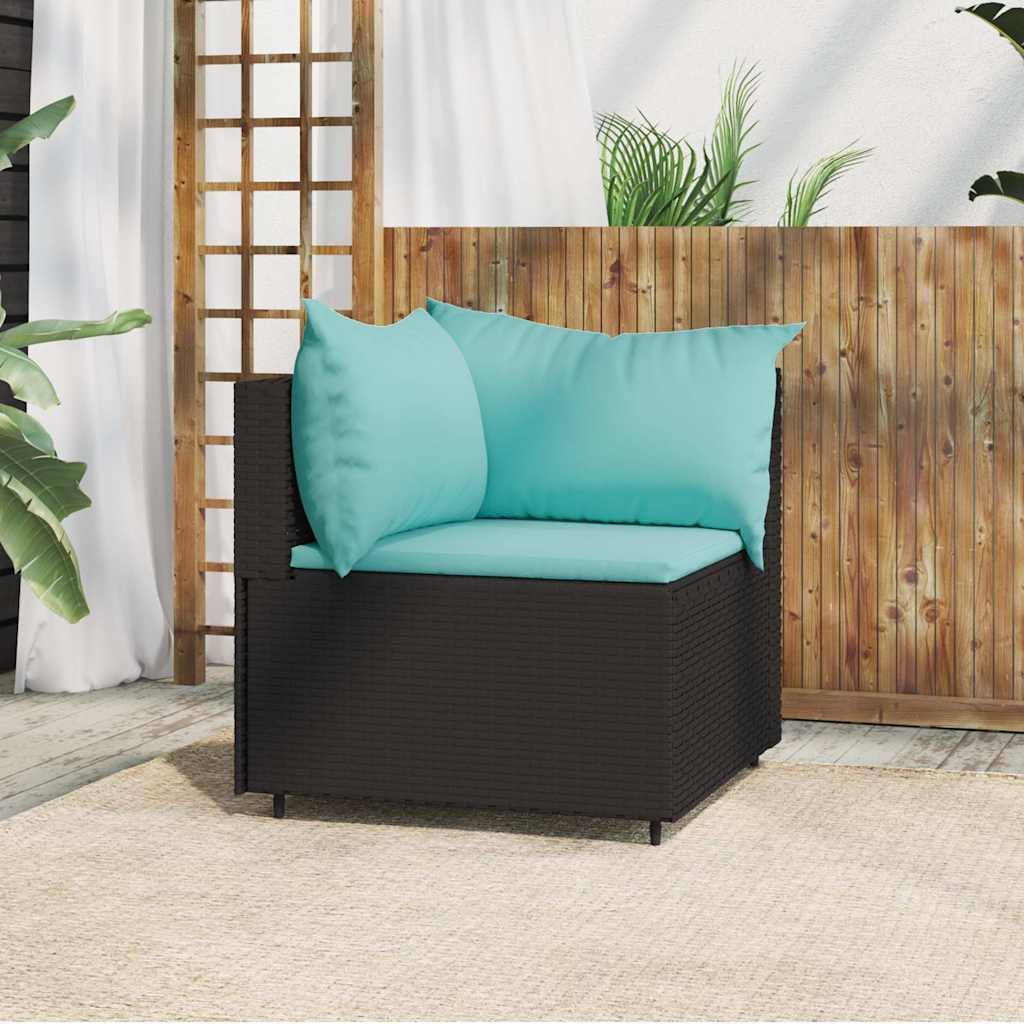 vida XL Garten-Ecksofa mit Kissen Schwarz Poly Rattan