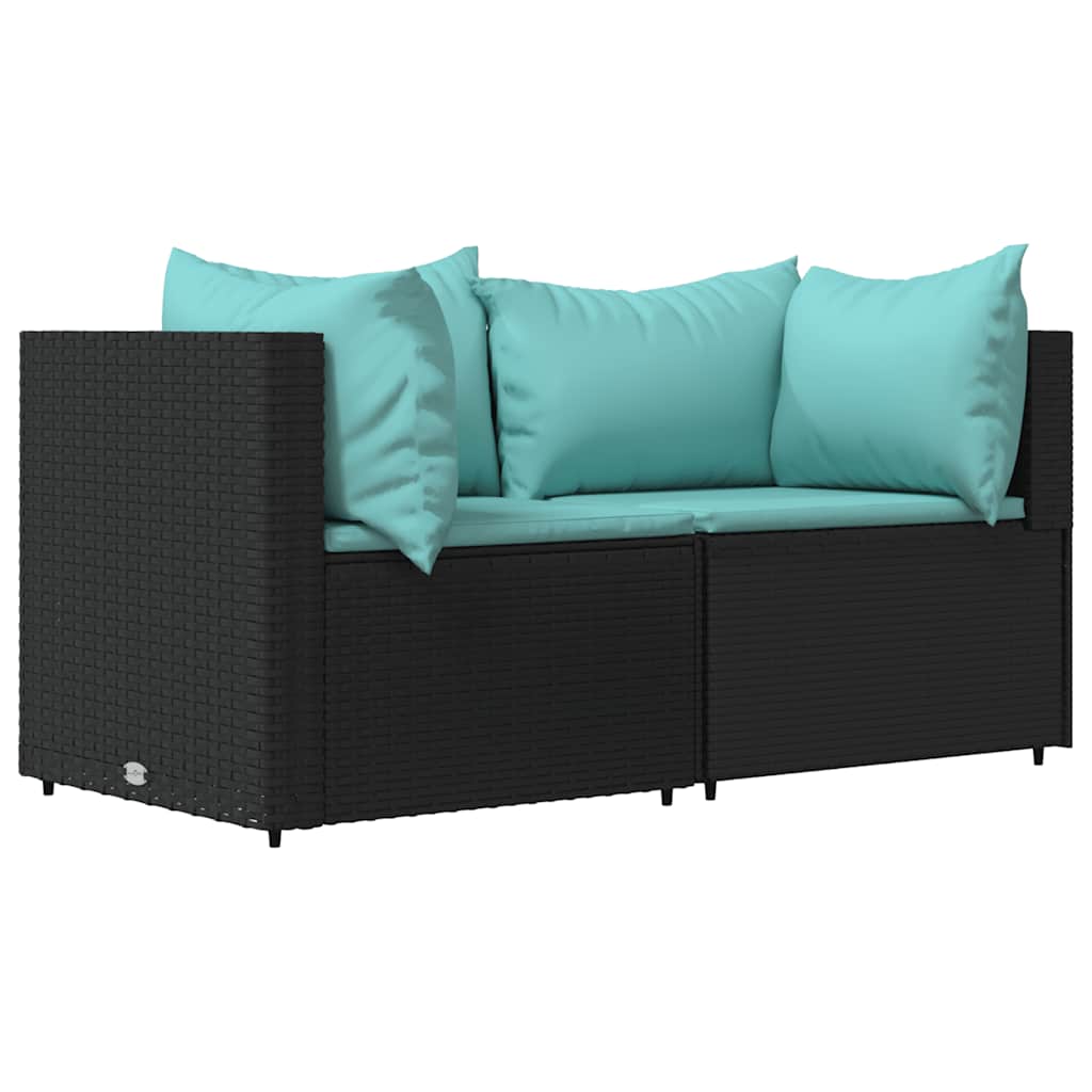 vidaXL 3-delige Loungeset met kussens poly rattan zwart afbeelding