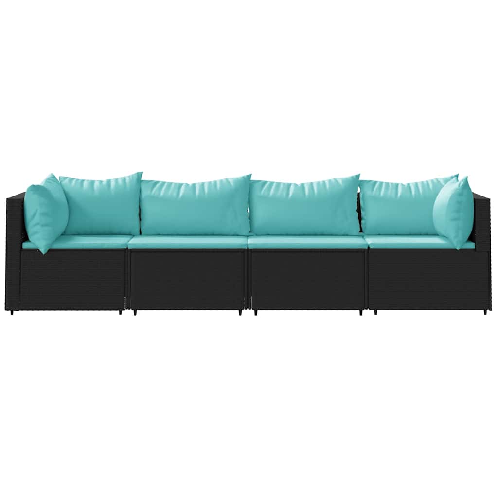 vidaXL 4-delige Loungeset met kussens poly rattan zwart afbeelding