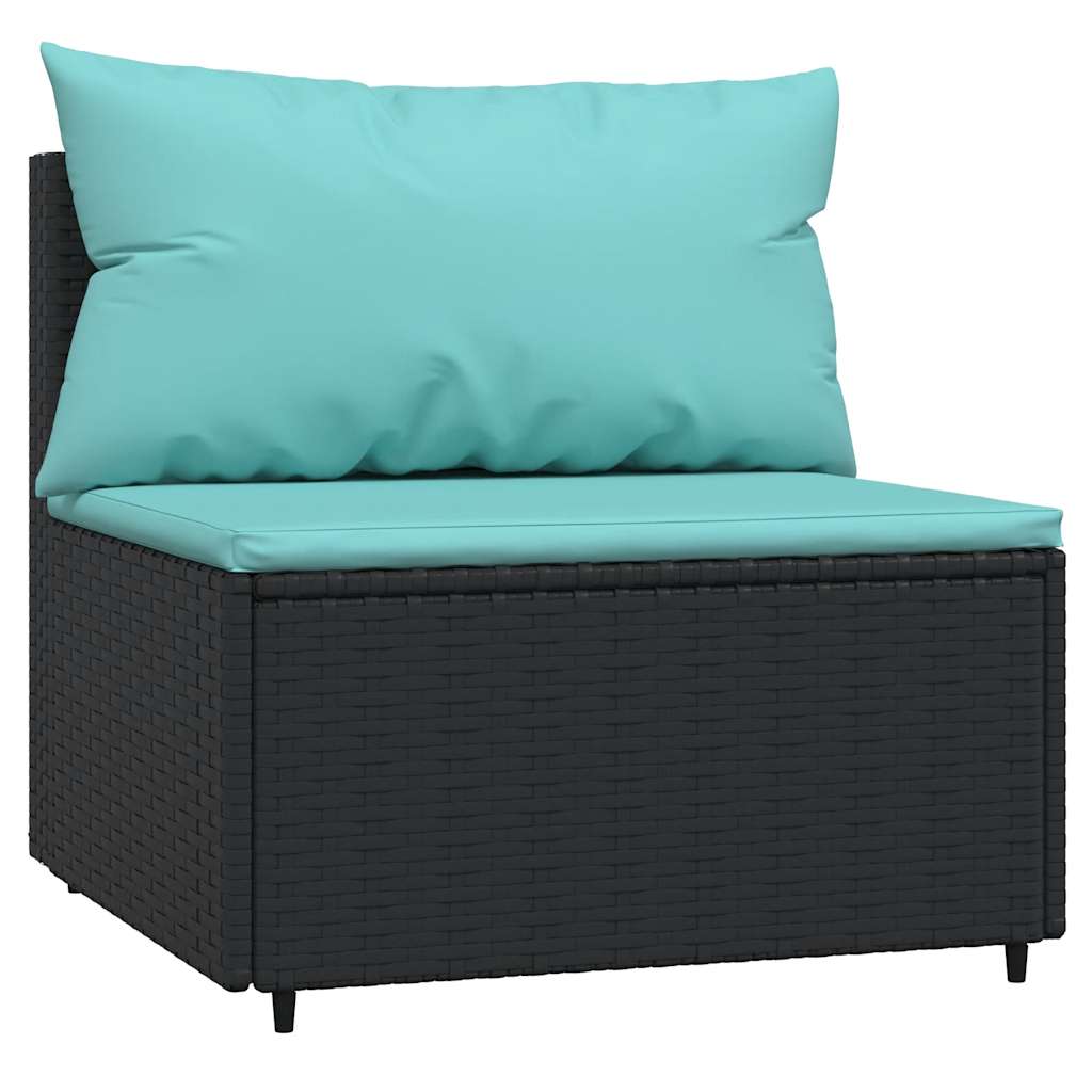 vidaXL Tuinmiddenbanken met kussens 2 st poly rattan zwart afbeelding