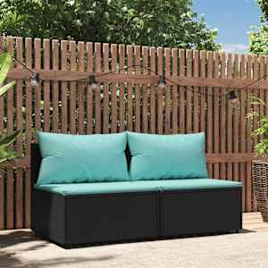 Vrtni sredinski kavč z blazinami 2 kosa črn poli ratan