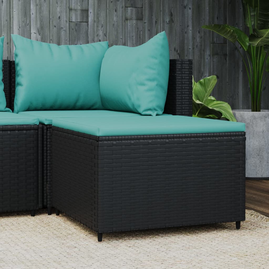 vidaXL Repose-pied de jardin avec coussin noir résine tressée