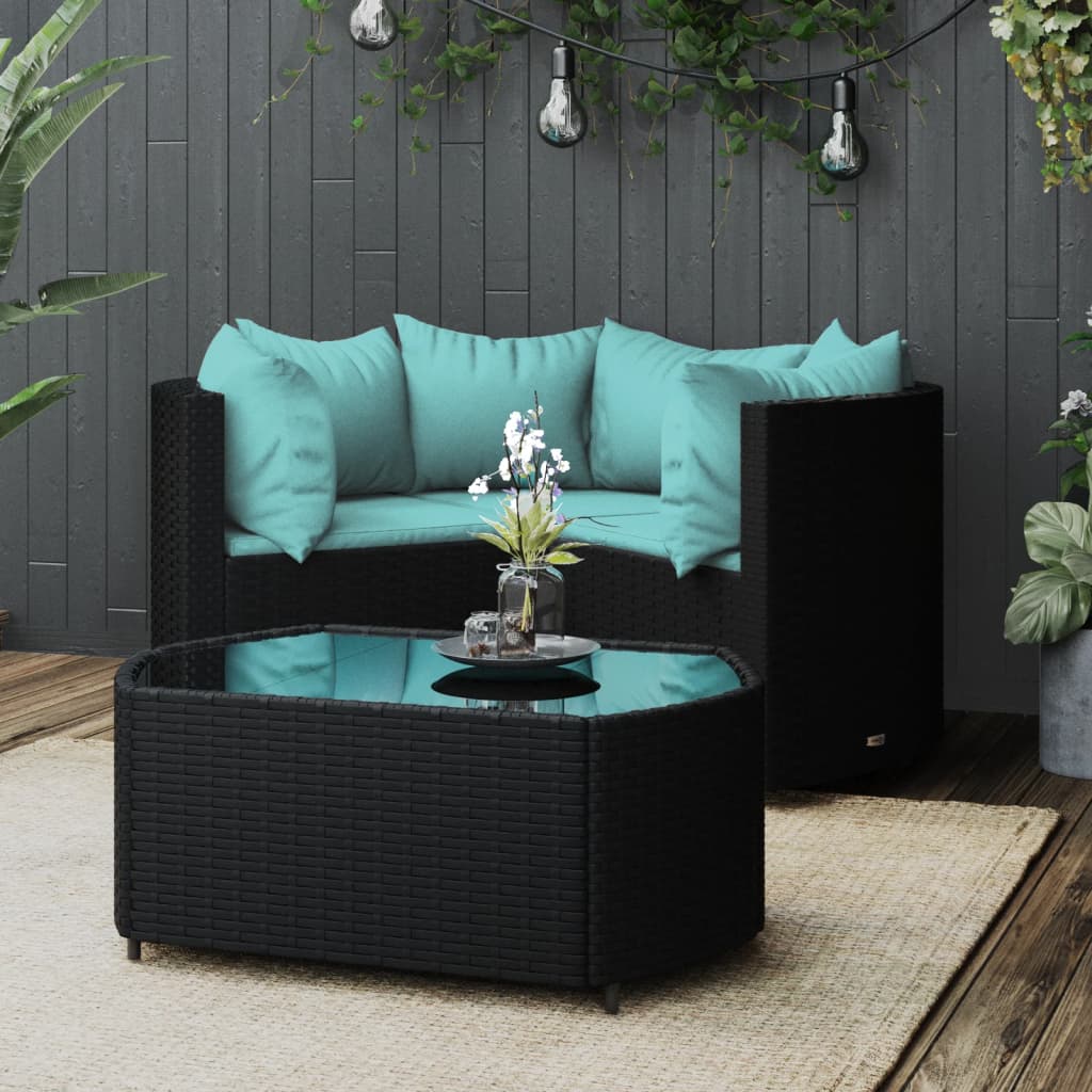 vidaXL Salon de jardin 4 pcs avec coussins Noir Résine tressée