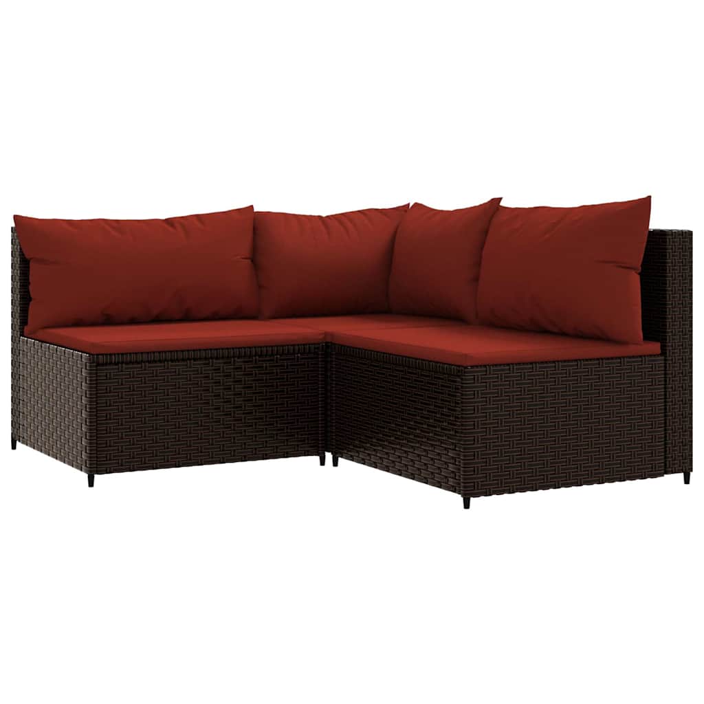 Thumbnail - vidaXL 3-tlg. Garten-Lounge-Set mit Kissen Braun Poly Rattan