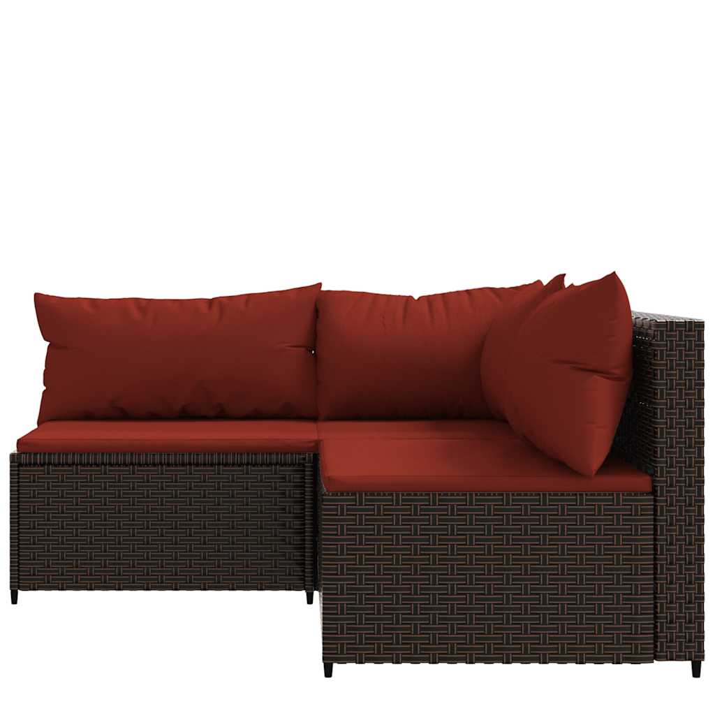 vidaXL 3-delige Loungeset met kussens poly rattan bruin afbeelding