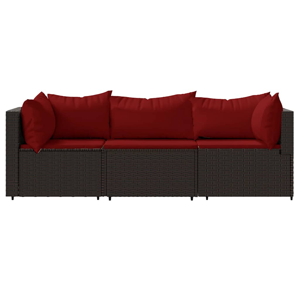 vidaXL 3-delige Loungeset met kussens poly rattan bruin afbeelding