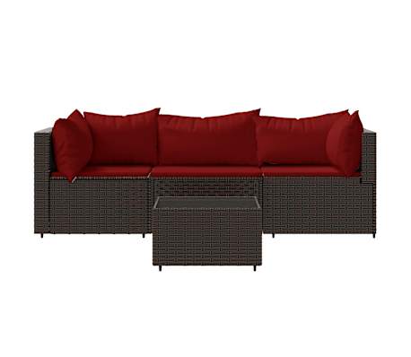 vidaXL Salon de jardin 4 pcs avec coussins Marron R&eacute;sine tress&eacute;e