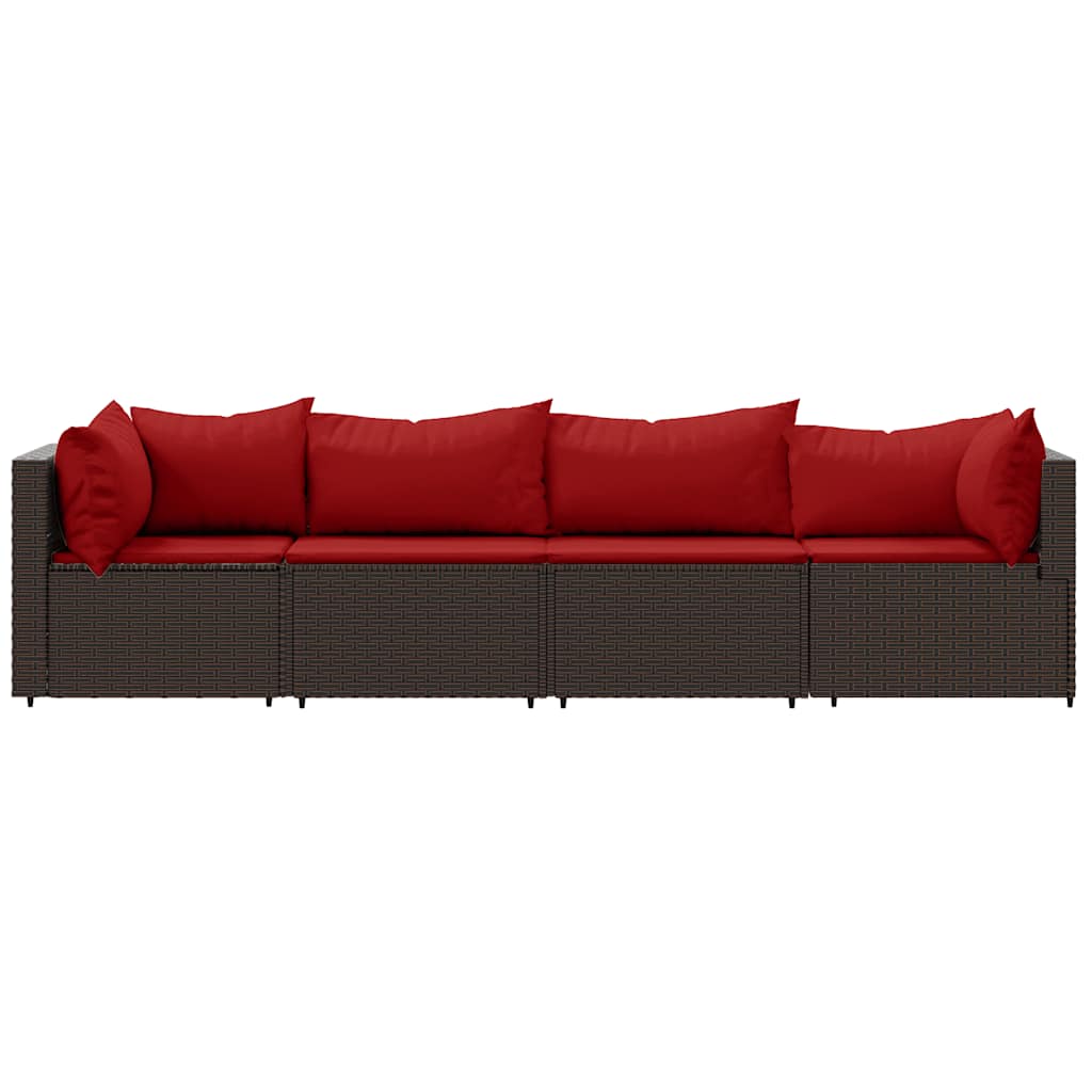 vidaXL 4-delige Loungeset met kussens poly rattan bruin afbeelding