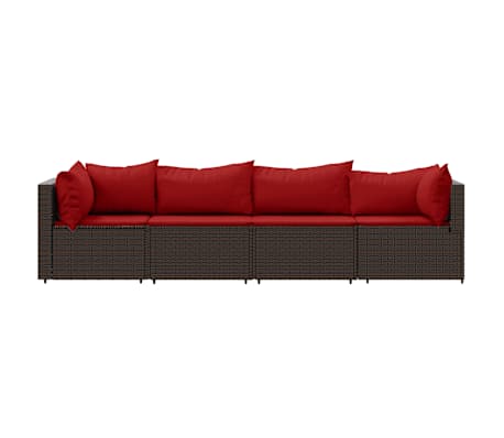 vidaXL 4-delige Loungeset met kussens poly rattan bruin