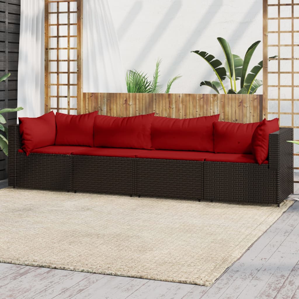 vidaXL 4-tlg. Garten-Lounge-Set mit Kissen Braun Poly Rattan