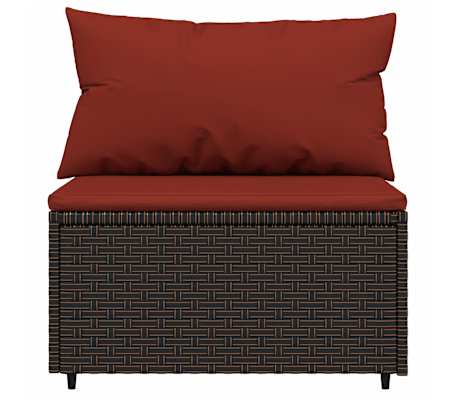 vidaXL Tuinmiddenbank met kussens poly rattan bruin
