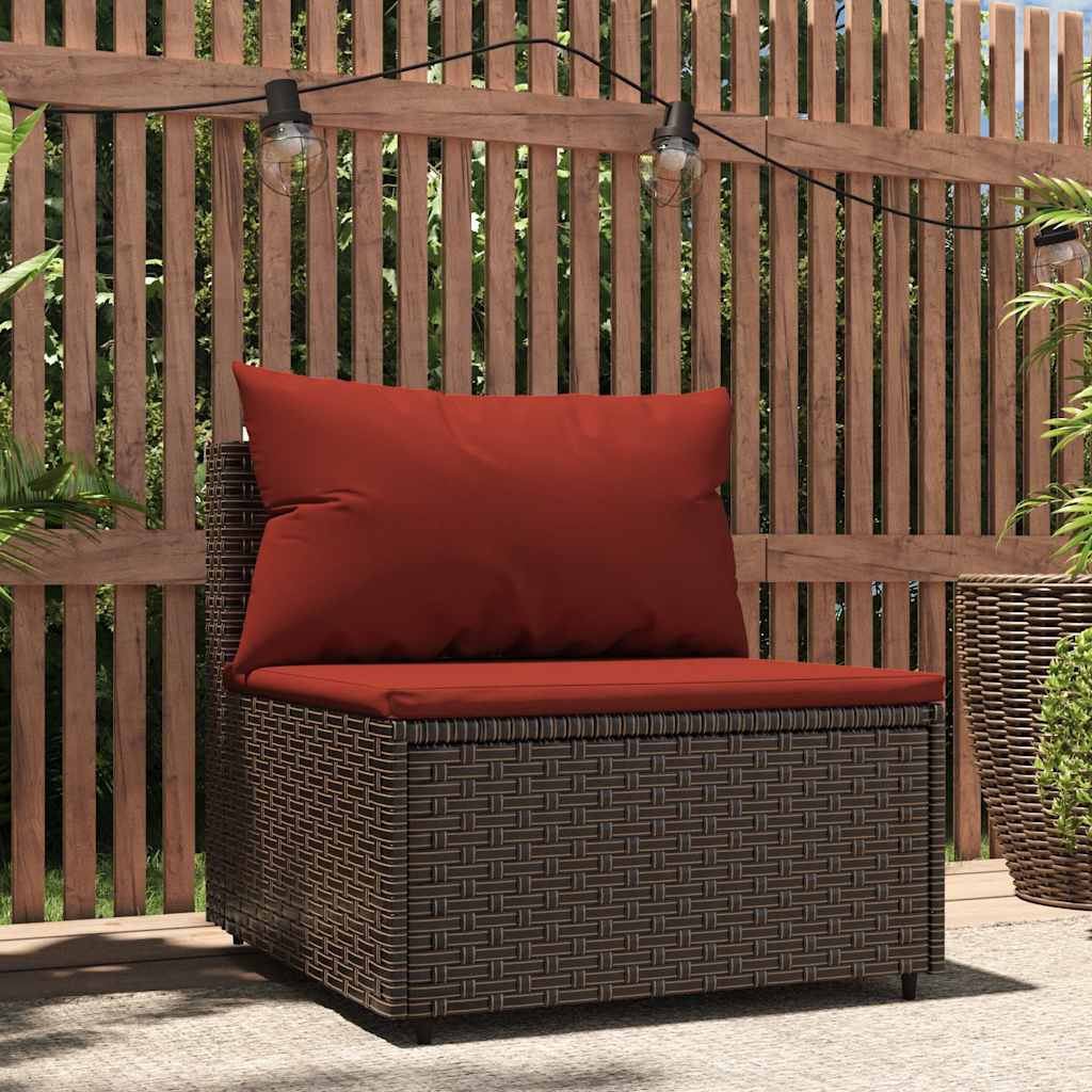 vida XL Garten-Mittelsofa mit Kissen Braun Poly Rattan