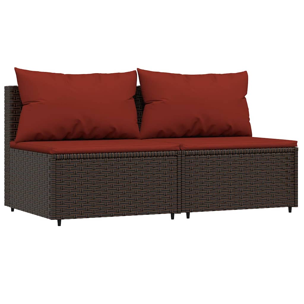 Thumbnail - vidaXL Garten-Mittelsofas mit Kissen 2 Stk. Braun Poly Rattan