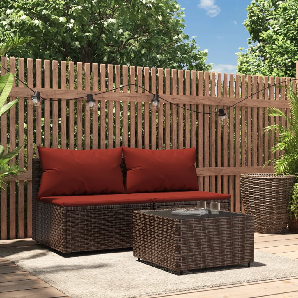 vida XL 3-tlg. Garten-Lounge-Set mit Kissen Braun Poly Rattan