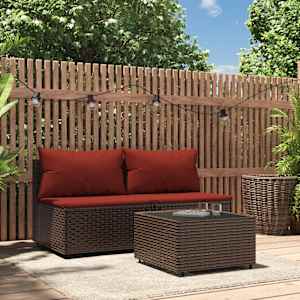 Vrtna sedežna garnitura 3-delna z blazinami rjav poli ratan