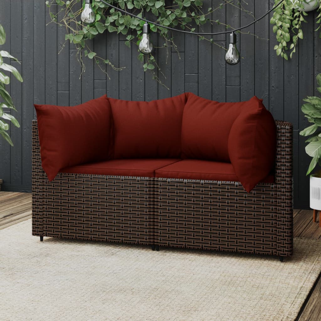 vidaXL Garten-Ecksofas mit Kissen 2 Stk. Braun Poly Rattan